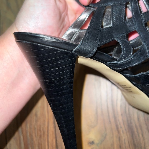 Marc Fisher MFBONGO black leather open toe platform heel - Picture 10 of 14